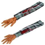 XONOR Halloween Fake Severed Arm Plastic Hands Human Body Parts for Haunted House Vampire Zombie Halloween Party Decorations, 2Pcs Plaid (Left and Right) - Retail: $12
