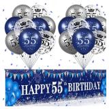 BANNER ONLY Blue 55th Birthday Decorations for Men Women, Navy Blue Silver Happy 55th Birthday Yard Banner, Blue 55th Birthday  for 55th Birthday Anniversary Party Decorations Supplies - Retail: $13