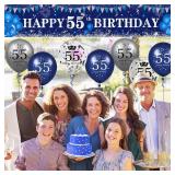 BANNER ONLY Blue 55th Birthday Decorations for Men Women, Navy Blue Silver Happy 55th Birthday Yard Banner, Blue 55th Birthday  for 55th Birthday Anniversary Party Decorations Supplies - Retail: $13