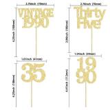 Gyufise 24Pcs Happy 35th Birthday Cupcake Toppers Glitter Thirty Five 35 Fabulous Vintage 1990 Cupcake Picks for 30th Birthday Wedding Anniversary Party Cake Decorations Supplies Gold - Retail: $7