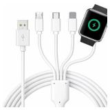TOP-UP 4 in 1 Watch & Phone Charger Cable â Travel Essentials Multi Charging Cable for Apple Watch, iPhone, USB-C & Micro, Multi Device Charger Cord, 4FT - Retail: $17