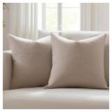 Meekio Set of 2 Light Taupe Pillow Covers 18x18, Farmhouse Linen Decorative Throw Cushion Covers for Sofa Couch - Retail: $15