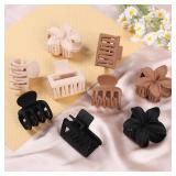 3 Styles Medium Hair Clips for Women 9 Pcs Small Claw Clips for Thin Hair Flower Hair Clips for Thick Hair Square Hair Claw Clips for Girls Hawaiian Plumeria Hair Accessories for Women (Brown) - Retai