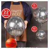 PartyWoo Silver Disco Ball Foil Balloons 20pcs Different Sizes Pack of 22 15 10 Inch Large Round Foil 4D Inflatable Mirror Ball Mylar Balloons for Graduation Men Birthday Space Party Decorations - Ret