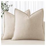 MIULEE Decorative Linen Pillow Covers 18x18 Inch Natural Beige Boho Farmhouse Neutral Couch Throw Pillows for Bed Pack of 2 Accent Modern Pillowcase Sofa Livingroom Home Decor - Retail: $14
