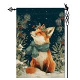 Jauageon Welcome Winter Garden Flag Cute Fox Garden Flag Vertical Double Sided Rustic Farmland Burlap Yard Lawn Outdoor Decor 12.5x18\" - Retail: $10