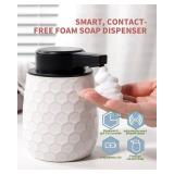 Automatic Soap Dispenser, Touchless Foaming Dish Soap Dispenser 13OZ/384ml, Ceramic White Foam Soap Dispenser Bathroom Kitchen, Waterproof, USB C Rechargeable, ANTIS