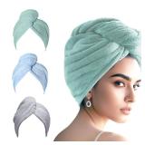 AGKXHDEC Microfiber Hair Drying Towel Wrap for Women, Hair Turbans Towel for Wet Hair,turbie Twist Hair Towels(The Color of The Picture is for Reference only) (Light Blue,Light Green,Gray) - Retail: $