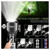 Serjur Rechargeable Solar Powered Flashlight,Multi Function LED Tactical Flashlight with Glass Breaker,Seatbelt Cutter,Alarm and Phone Charger,Powerful Handheld Flashlights for Emergencies Camping - R
