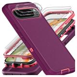 YKHJKLEC for Google Pixel 10 Pro Case, Military Grade 3 in 1 Heavy Duty Shockproof/Drop Proof/Dust Proof Case with 2Pcs Tempered Glass Screen Protector & Camera Lens Protector (Purple/Pink) - Retail: 