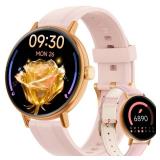Yoever Smart Watches for Women,1.27\" HD Fitness Tracker Answer/Make Call, Heart Rate/Sleep/SpO2ï¼Round Smart Watch for iPhone/Samsung/Android,IP68 Waterproofï¼110+ Sport Mode-Pink(2 Bands) - 