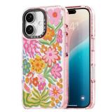Rosarnnah for iPhone 16 Case Cute - Durable Shockproof 6.6 ft Drop Impact Phone Case - Funny Passion Flower Design (6.1\") Glitter Pink - Retail: $20