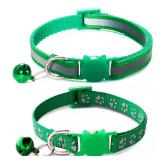 Green Cat Collars with Bells, [2 Pack] Break Away Cat Collar with Bells, Reflective Kitten Collar Breakaway for Boy Pet Cats Kitty - Retail: $6