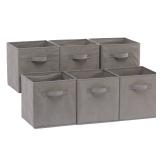 Amazon Basics Collapsible Fabric Storage Cubes Organizer with Handles, Sturdy, Gray, 10.5-x-10.5-x-11-inch, Pack of 6 - Retail: $18