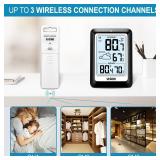 Indoor Outdoor Thermometer Wireless Weather Station, Internal External Thermometer Hygrometer, Home Batteryoperated Temperature Humiditymonitors330 Feet (About 100 Meters) Backlight Display (Black) - 