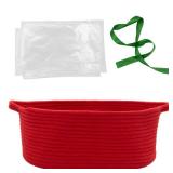 Woven Basket with Gift Bags and Ribbons, 14\"X 10\" X 6\" Gift Storage Organizer Bin Shelf Shelves Cotton Rope Basket for Nursery, Pet Toys (Red) - Retail: $19