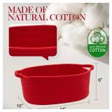 Woven Basket with Gift Bags and Ribbons, 14\"X 10\" X 6\" Gift Storage Organizer Bin Shelf Shelves Cotton Rope Basket for Nursery, Pet Toys (Red) - Retail: $19