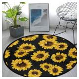 Round Area Rug Non-Slip Large Circle Rugs 3-Feet Diameter for Living Room Bedroom Beautiful Modern Microfiber Soft Carpet Machine Washable Floor Mat Home Decor (Black Sunflower)â¦ - Retail: $30