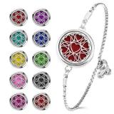Essential Oil Diffuser Bracelet Aromatherapy Locket - Adjustable Stainless Steel Heart with 10 Pcs Refill Pads for Women Girls - Retail: $10