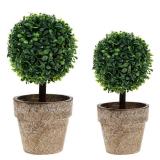 Woration Artificial Green Grass Ball Potted Fake Shrubs Big & Small Ball Plant Decoration Faux Small Boxwood Topiary Home Office Desk Table Room, 2 Pack