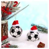 Realspring 2 Pieces Christmas Glass Sports Hanging Ornaments Hand-Painted Mini Christmas Tree Hanging Sports Ornaments for Party Xmas Tree Outdoor Garden Decoration(Soccer) - Retail: $7