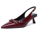 Mostrin Red Heels for Women Slingback Burgundy Kitten Heels Pointed Toe Pumps Patent Leather Low Heel Dressy Shoes for Dating Party Working Size 7.5 - Retail: $70