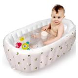 Mink Inflatable Baby Bathtub with Built-in Air Pump, Newborn to Toddler Bath Tub,Portable Travel Shower Basin with Back Support, Deflates and Folds Easily (Olive Bath) - Retail: $29