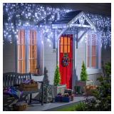 White Christmas Lights Outdoor, 66ft 640 LED Icicle Lights for Outside House with Connectable Clear Wire 8 Modes Timer, Plug in Waterproof for Home Holiday Eaves Yard Roof Party Room Indoor Decoration