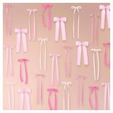 40Pcs Pink Bow Wall Decor, DIY Bow Photo Backdrop, Ribbon Bows Garland, Pink Bows Party Decor for Women Girls Birthday, Baby Shower, Bachelorette Wedding Party, Room Bedroom Valentines Day Decor - Ret