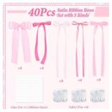 40Pcs Pink Bow Wall Decor, DIY Bow Photo Backdrop, Ribbon Bows Garland, Pink Bows Party Decor for Women Girls Birthday, Baby Shower, Bachelorette Wedding Party, Room Bedroom Valentines Day Decor - Ret
