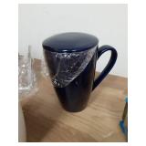 amhomel Porcelain Tea Mug with Infuser and Lid, 16 Ounce Ceramic Tea Cup for Loose Leaf, Coffee, Cocoa and Milk, Tea Gift for Tea Lovers, Set of 2(Navy Blue and White) - Retail: $22