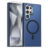 WRJ Case for Samsung Galaxy S25 Ultra, Translucent Magnetic Phone Case for Women Men [Compatible with Magsafe] Slim Anti-Fingerprints Shockproof Protective Cover with Screen Protector-Blue - Retail: $