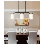 Mecgirn Farmhouse Dining Room Light Fixtures Over Table, Black Pendant Lights for Kitchen Island with Milk Glass Shade, 3 Light Linear Chandelier Lighting with Wood - Retail: $105
