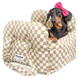 PETNEX Dog Car Seat for Small Dogs, Portable Puppy Car Seat of Easy Installation, Fashionable Pet Carrier Bag with Large Pockets, Machine Washable Dog Booster Seat (Checkered Khaki) - Retail: $43