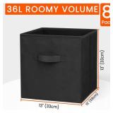 Criusia Large Storage Cubes - 13 Inch Heavy Duty Fabric Storage Bins for Shelves Closet, Cube Organizer - 8 Pack Collapsible Cube Storage Bins Baskets for Organizing Clothes Blankets Toys (Black) - Re