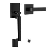 AEEKEL Black Front Door Handle No Lock, Exterior Entry Door Handle with Interior Passage Levers, Front Door Lock Set for Left Right Handle Doors, Deadbolt Set Not Included, Non-Locking - Retail: $43