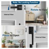 AEEKEL Black Front Door Handle No Lock, Exterior Entry Door Handle with Interior Passage Levers, Front Door Lock Set for Left Right Handle Doors, Deadbolt Set Not Included, Non-Locking - Retail: $43