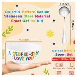 R HORSE Cereal Bowl and Spoon Set Colorful Funny Cereal Bowl with Engraved Spoon Gift Set for Salad Soup Ice Cream, Oatmeal Breakfast Bowl Cereal Fruit Tableware Kit for Kid Cereal Lovers - Retail: $3