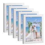 HappyHapi 4x6 Picture Frame Set of 5, White Photo Frames Display Photo 3.5x5 with Mat or 4x6 without, Gallery Wall Frame Set for Wall or Tabletop Display (White) - Retail: $12