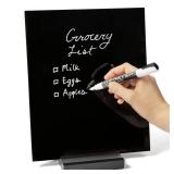 Acrylic Black Dry Erase Board with Stand 10"x12" Desk Whiteboard for Office, Home or School Reusable Desk Blackboard with Marker Portable Chalkboard Easel for Notes, Reminders & to-Do Lists (Pre Owned