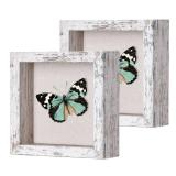 2 Packs 5x5 Shadow Box Frame with Linen Back - Sturdy Rustic Memory Display Case of Flower, Pictures, Medals and More, Distressed White - Retail: $16