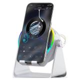 Wireless Induction Speaker, 4 in 1 Bluetooth Speaker Phone Stand with RGB Light, 360° Rotation Phone Holder Compatible with iPhone Android iPad Samsung Galaxy, Ideal Birthday Gift for Men Women - Ret