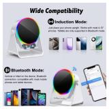 Wireless Induction Speaker, 4 in 1 Bluetooth Speaker Phone Stand with RGB Light, 360° Rotation Phone Holder Compatible with iPhone Android iPad Samsung Galaxy, Ideal Birthday Gift for Men Women - Ret