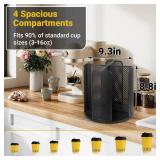 BEABOO 4-Compartment Rotating Paper Cup Holder & Coffee Cup Lid Storage Dispenser, Plastic Cup Dispenser Removable, Space-Saving Countertop Cup Holder for Coffee Bars, Kitchens (Black) - Retail: $13