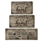 Artoid Mode Kitchen Quotes Kitchen Mats Set of 3, Seasonal The Kitchen is The Heart of The Home Cooking Sets Holiday Party Low-Profile Floor Mat - 17"x29"+17"x36"+17"x47" - Retail: $34