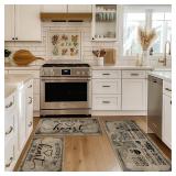 Artoid Mode Kitchen Quotes Kitchen Mats Set of 3, Seasonal The Kitchen is The Heart of The Home Cooking Sets Holiday Party Low-Profile Floor Mat - 17"x29"+17"x36"+17"x47" - Retail: $34