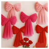 Valentines Day Decorations 6 Pack DIY Giant Wall Bows, Hanging Valentine & Galentines Bow Decor for Home, Bedroom, Kitchen, Classroom, Party & Office Cute Pink Red Large Bows for Door, Window