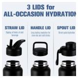 OLDLEY 24 oz Insulated Water Bottle With Straw, Stainless Steel Sports Water Cup Flask with 3 Lids(Straw, Spout and Handle Lid) Double Walled Travel Thermal Canteen Mug,Black - Retail: $20