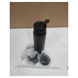 OLDLEY 24 oz Insulated Water Bottle With Straw, Stainless Steel Sports Water Cup Flask with 3 Lids(Straw, Spout and Handle Lid) Double Walled Travel Thermal Canteen Mug,Black - Retail: $20