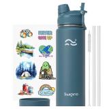 Swigina Insulated Water Bottle with Silicone Boot (36hrs Cold/18hrs Hot) - DIY Stickers, Leakproof, BPA Free, 24 oz [2-IN-1 LID] (Handle Broke) - Retail: $10
